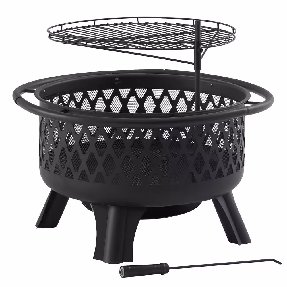 Hampton Bay Piedmont 30 in. Steel Fire Pit in Black with Poker