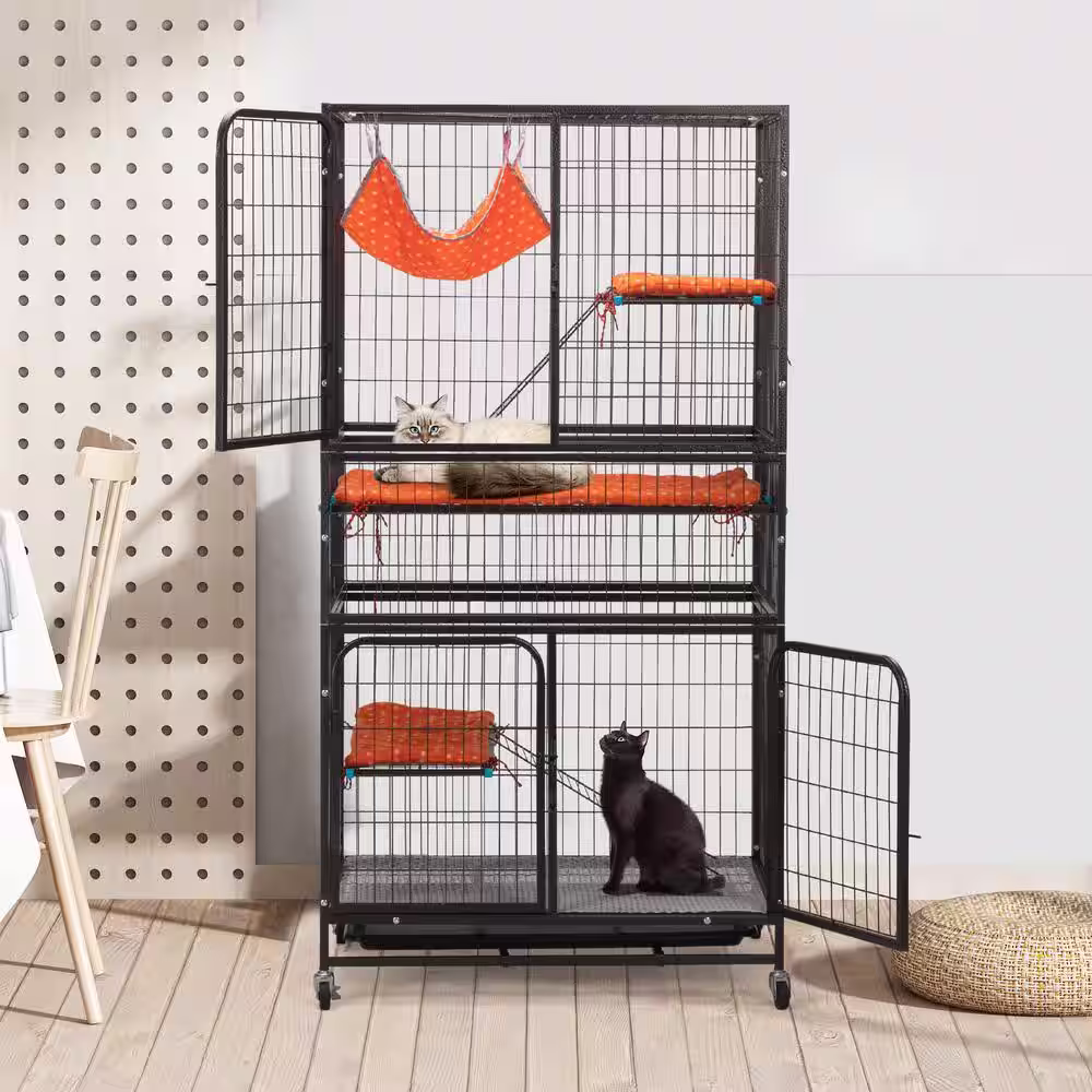 COZIWOW 4-Tier Wire Cat Cage Pet Enclosure with Removable Wheels