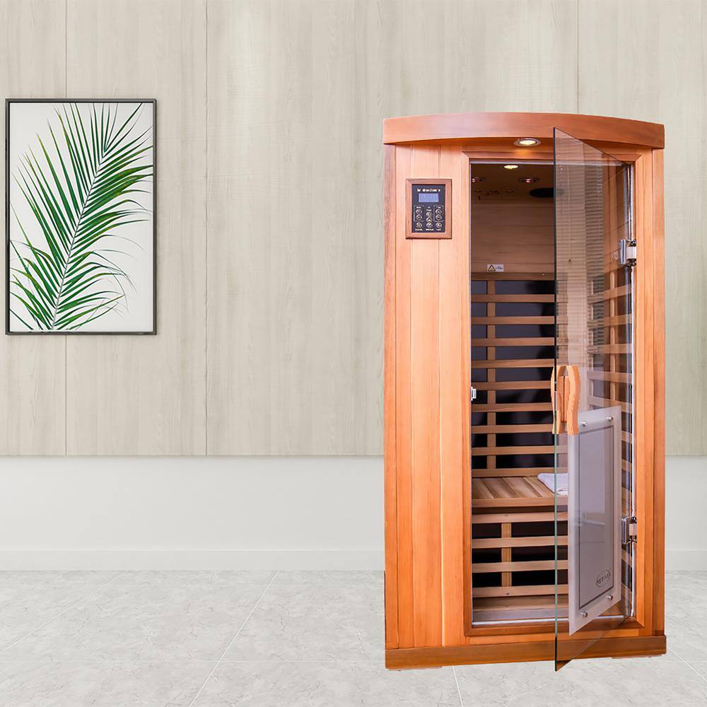 Whatseaso One-Person red cedar far infrared Sauna room 50HZ/120V with Control system & Bluetooth audio system & LED lights