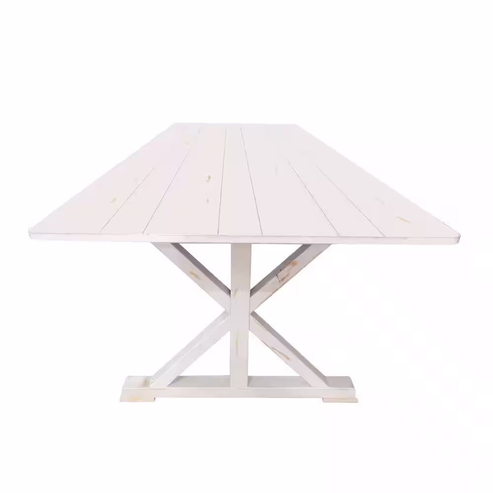 Carnegy Avenue 108 in. Rectangle Antique Rustic White Wood with Wood Frame and Trestle Base Dining Table (Seats 10)
