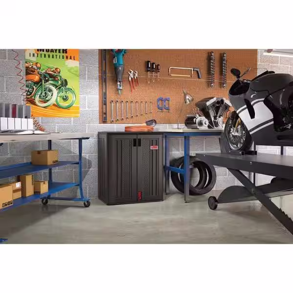 Suncast Commercial 30 in. W x 36 in. H x 20.25 in. D Plastic Freestanding Garage Base Cabinet in Slate