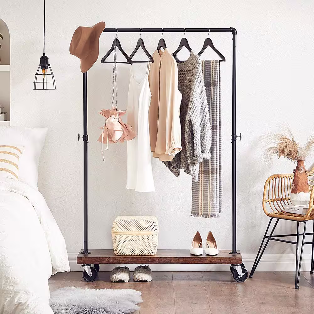 None Black Metal Garment Clothes Rack 41 in. W x 63 in. H