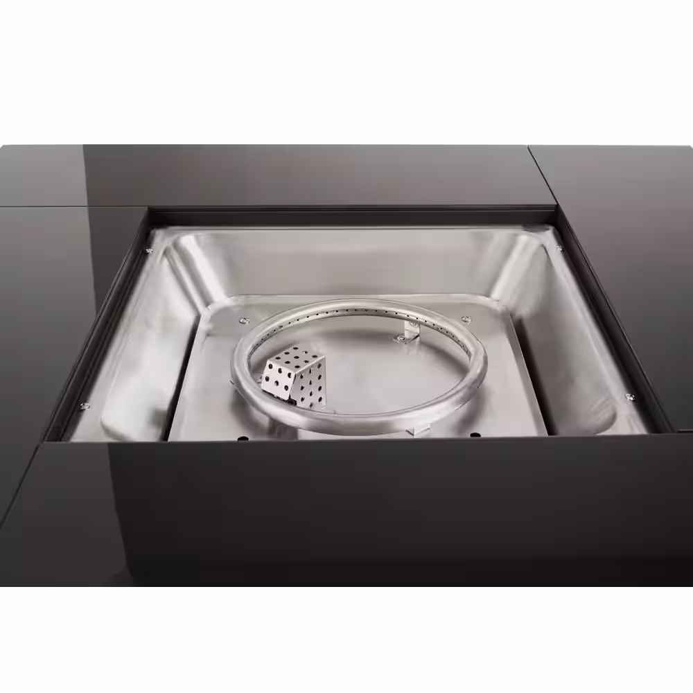 Pleasant Hearth Sheridan 38 in. x 29 in. Square Steel Propane Gas Fire Pit Table in Black with Glass Fire Rocks