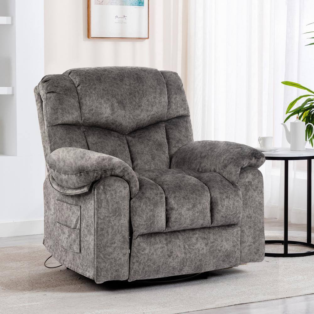 None Grey Swivel and Rocking Recliner Chair with Massage and Heating Bonded Leather Sofa