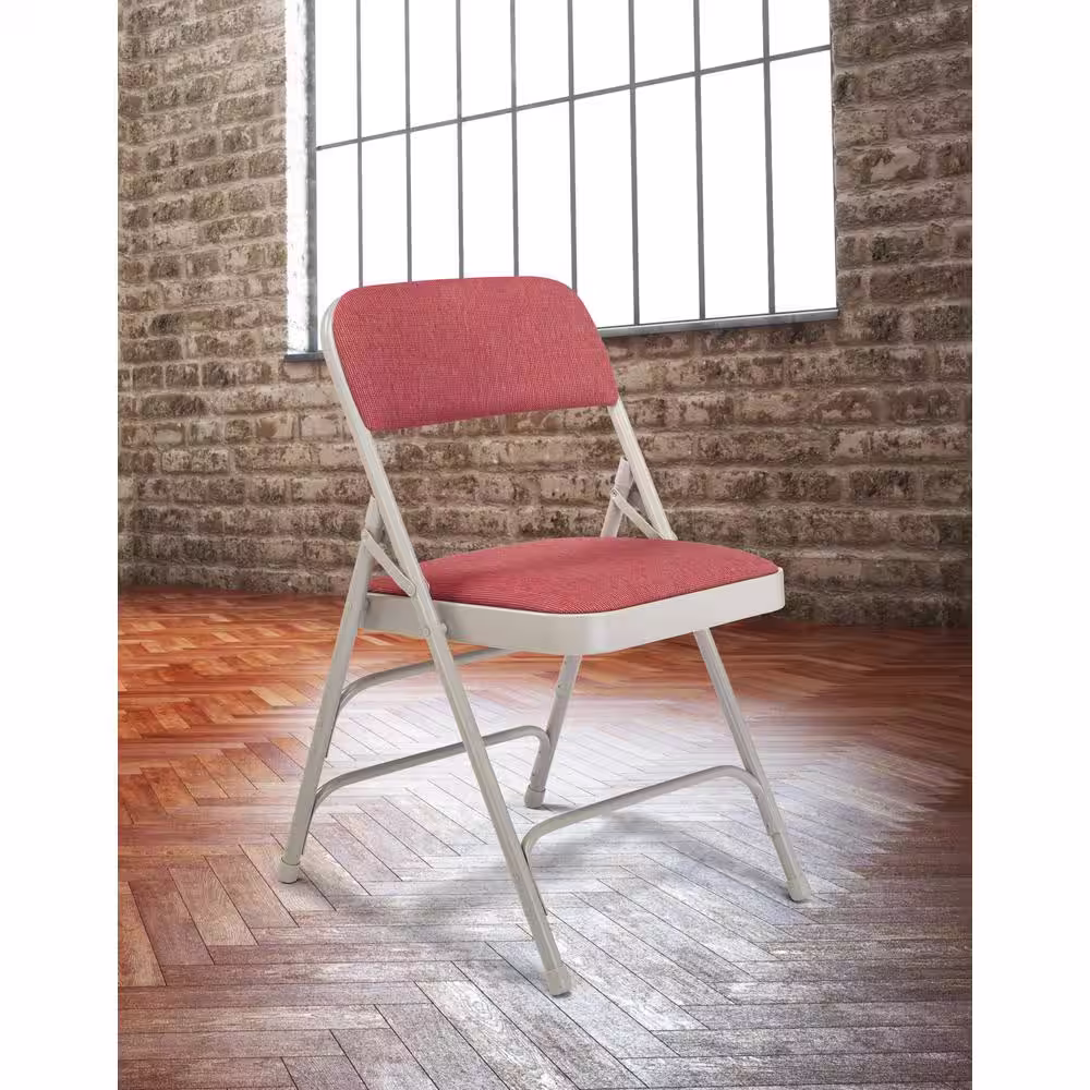 National Public Seating Burgundy Fabric Padded Seat Stackable Folding Chair (Set of 4)