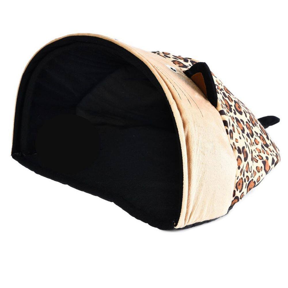 None Plush Cave Cat Bed with Crinkle Sound, Cheetah