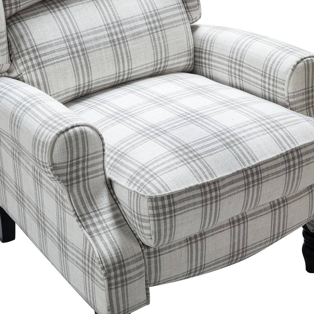 JAYDEN CREATION Bogazk Modern Plaid Grey Polyester Pattern Manual Recliner with Wingback and Rubber Wood Legs