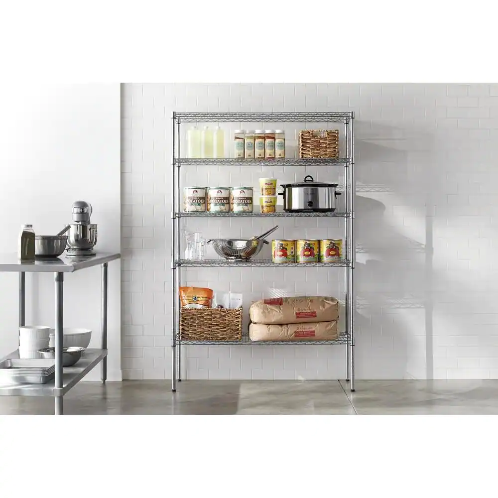 HDX 5-Tier Commercial Grade Heavy Duty Steel Wire Shelving Unit in Chrome (48 in. W x 72 in. H x 18 in. D)