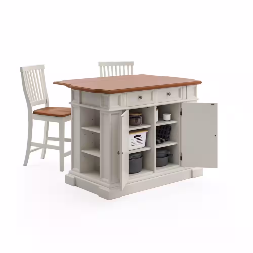 HOMESTYLES Americana White Kitchen Island with Seating