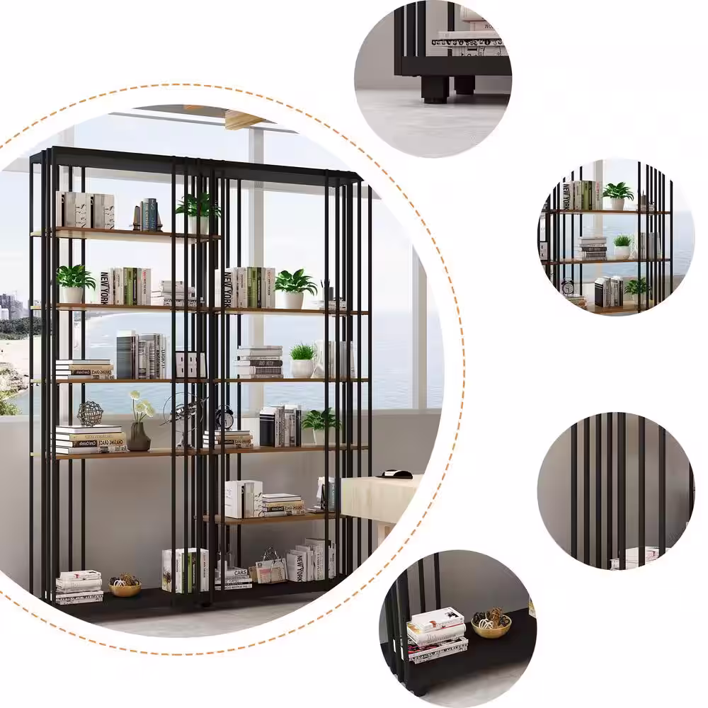 None 79.1 in. Tall Black Metal Frame Standard Bookcase Bookshelf With 6 Tier Shelves