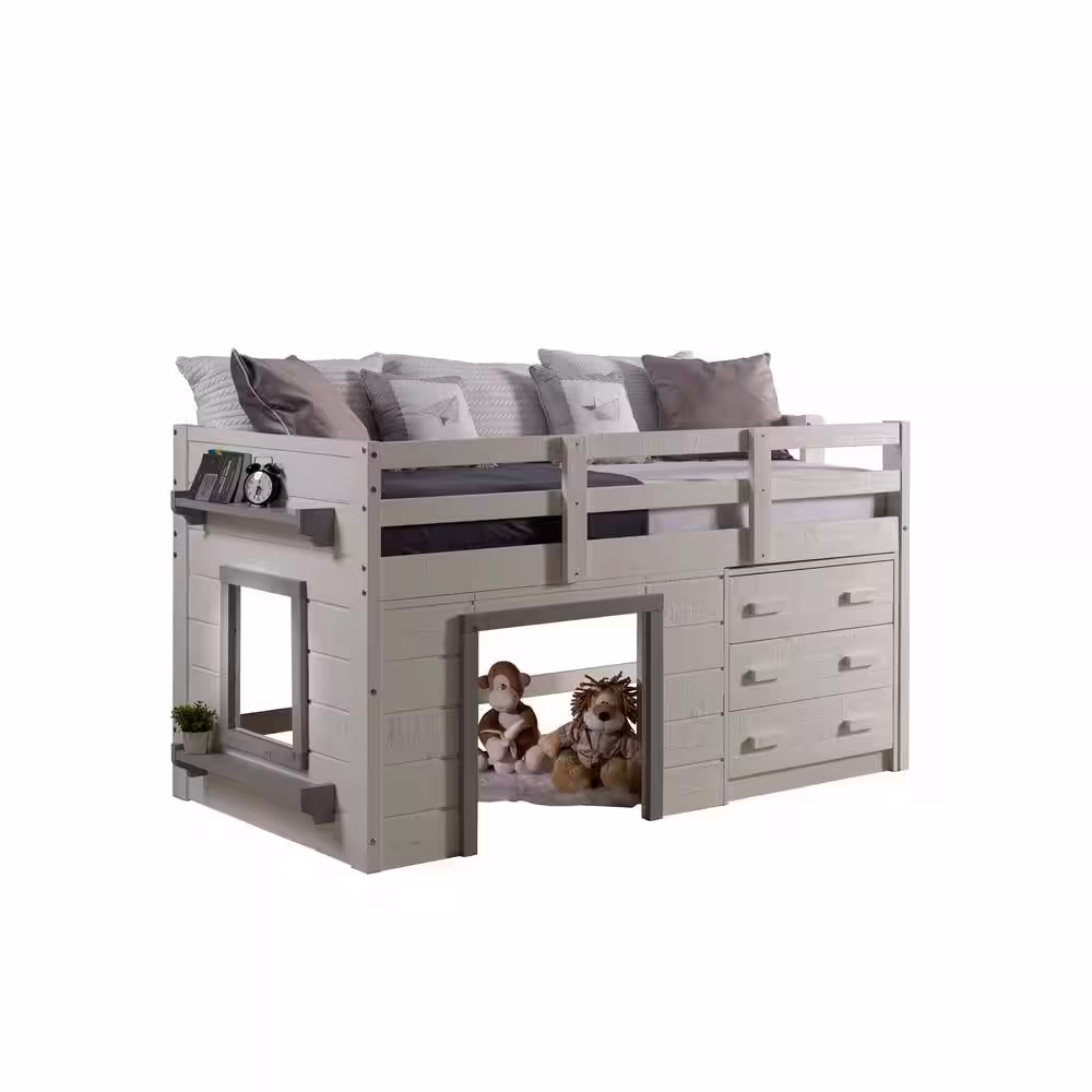Donco Kids Sweet Dreams White and Grey Twin Low Loft Bed