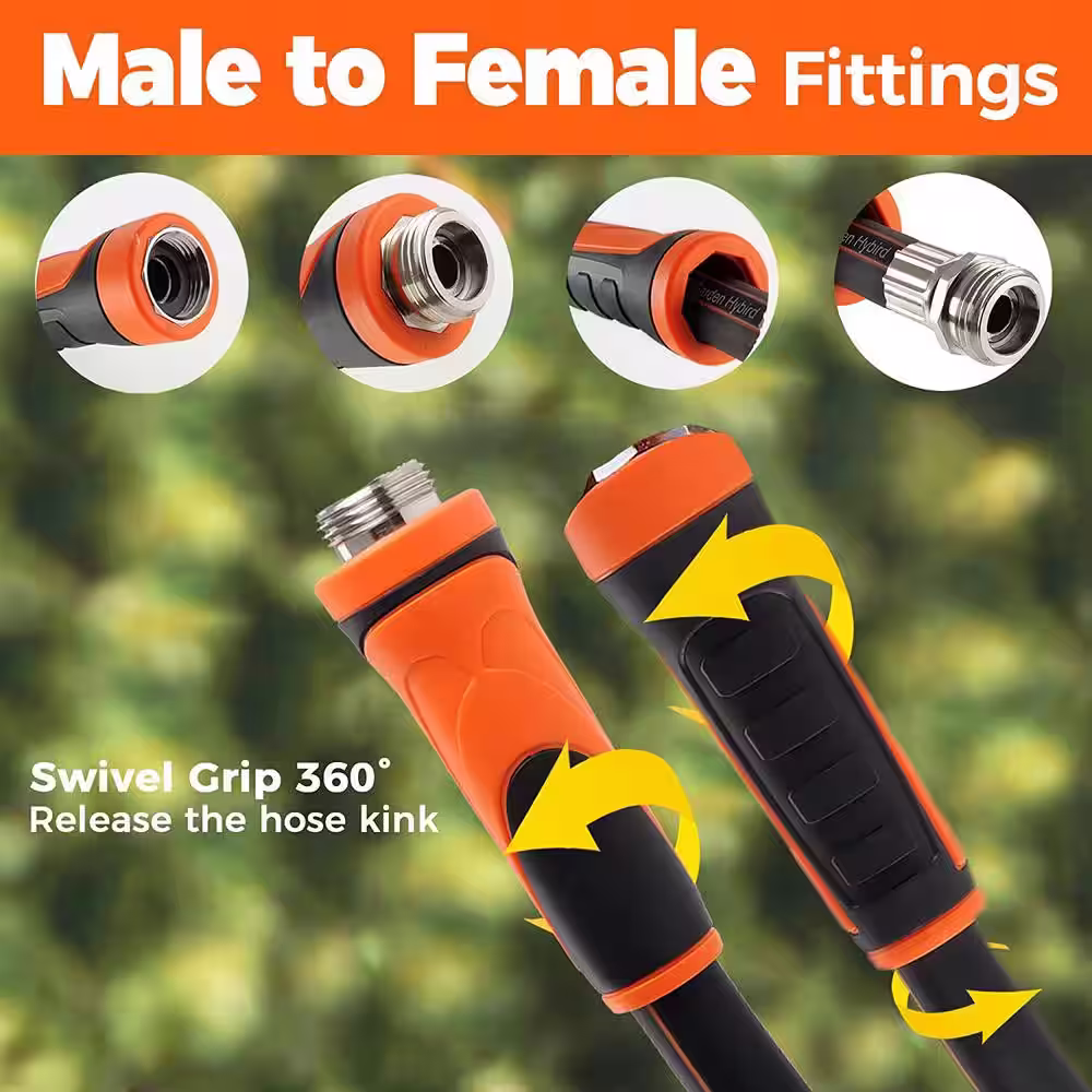None 5/8 in. x 5 ft. Short Water Hose Heavy-Duty, Flexible, Light-Weight Hybrid Hose w/ Swivel Grip, Male to Female Fittings