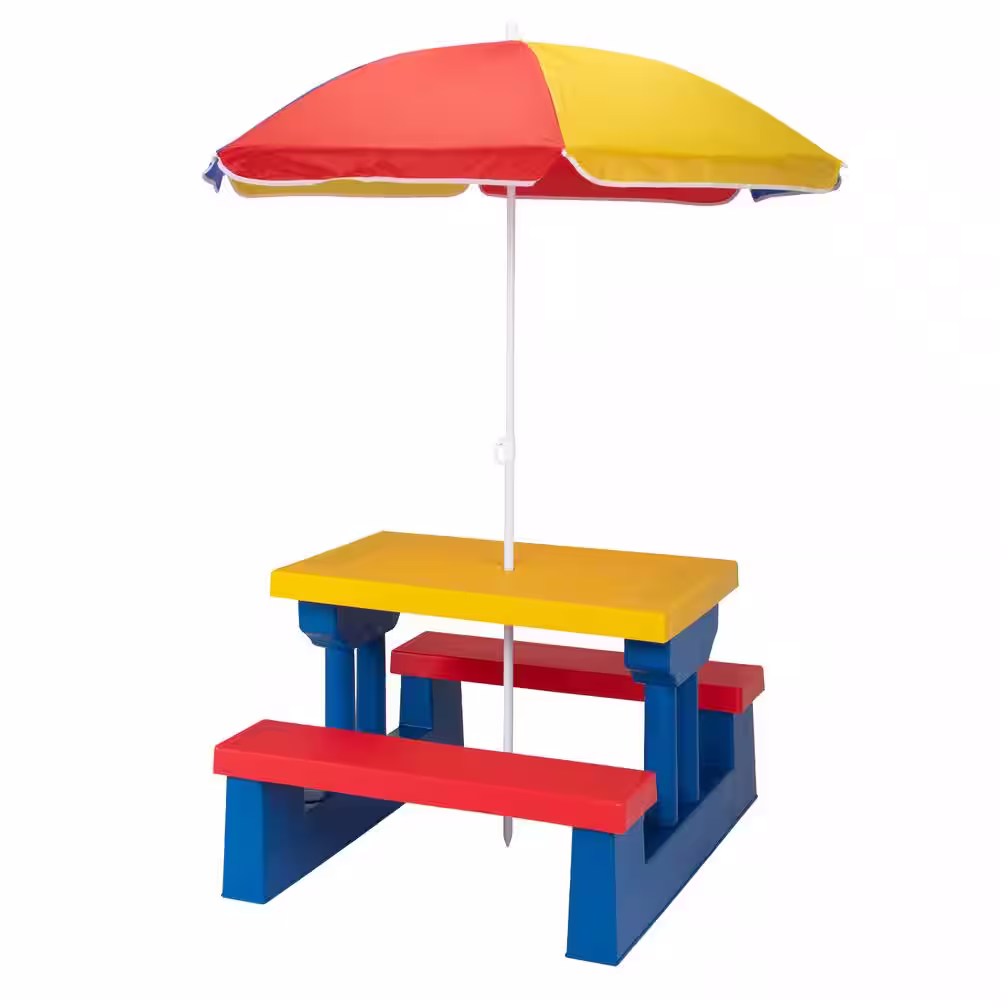 None Kid Plastic Picnic Table Set Outdoor Children Patio Furniture Set for Backyard Garden with Umbrella
