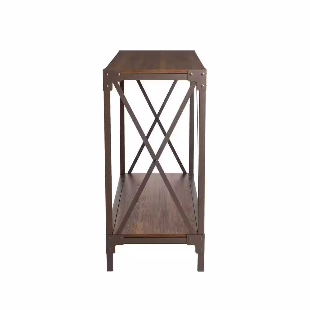 Glitzhome 43.25 in. L Rectangle Brown Modern Industry Metal/Wooden Console Table - Walnut Melamine