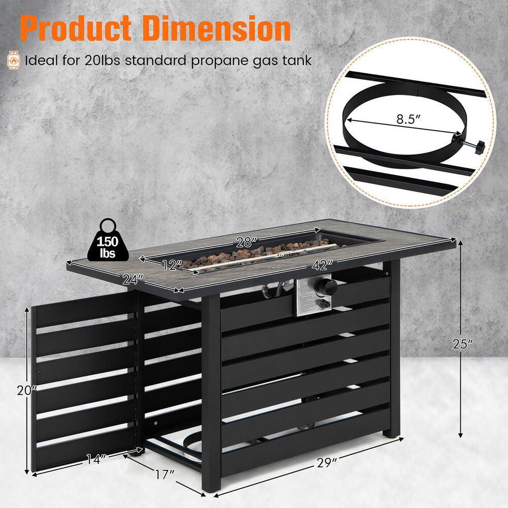 Costway 42 in. Rectangular Metal Propane Fire Pit Table 50,000 BTU W/Lava Rocks and PVC Cover