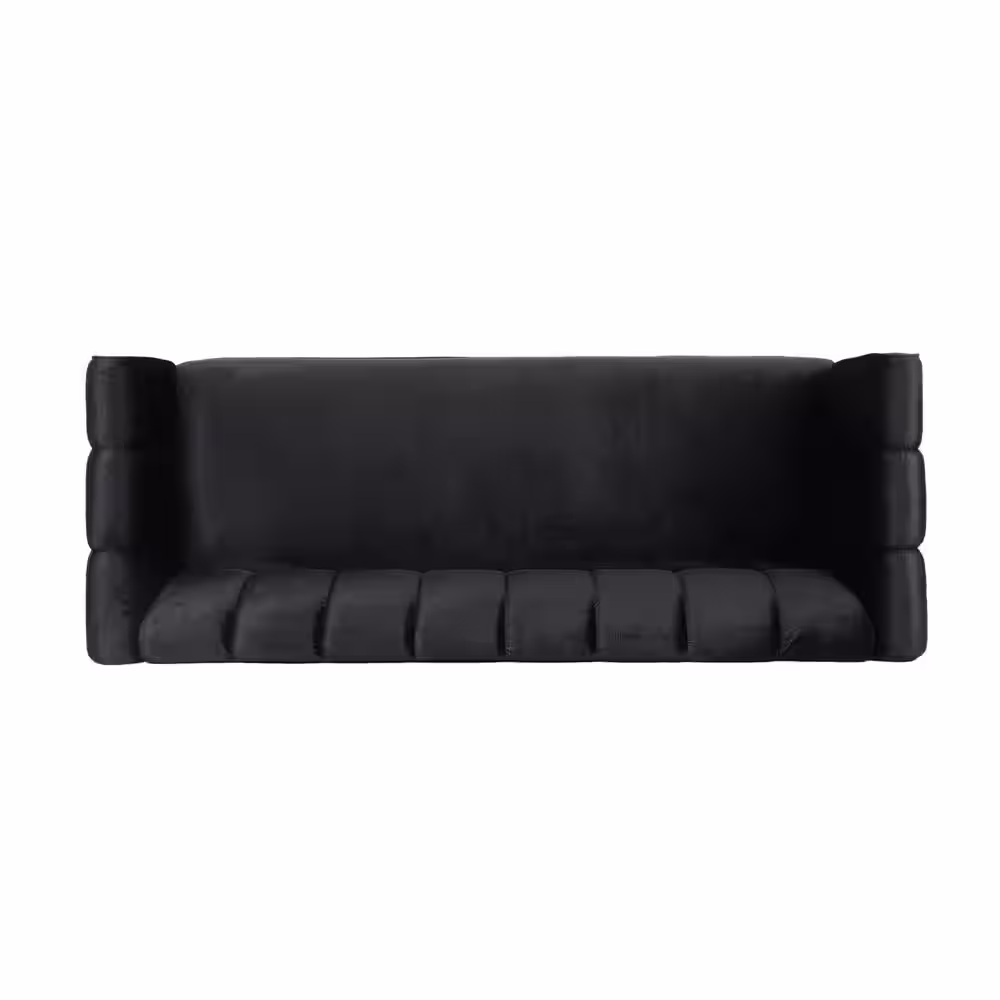 Noble House Bobran 83.25 in. Black Solid Velvet 3-Seat Tuxedo Sofa