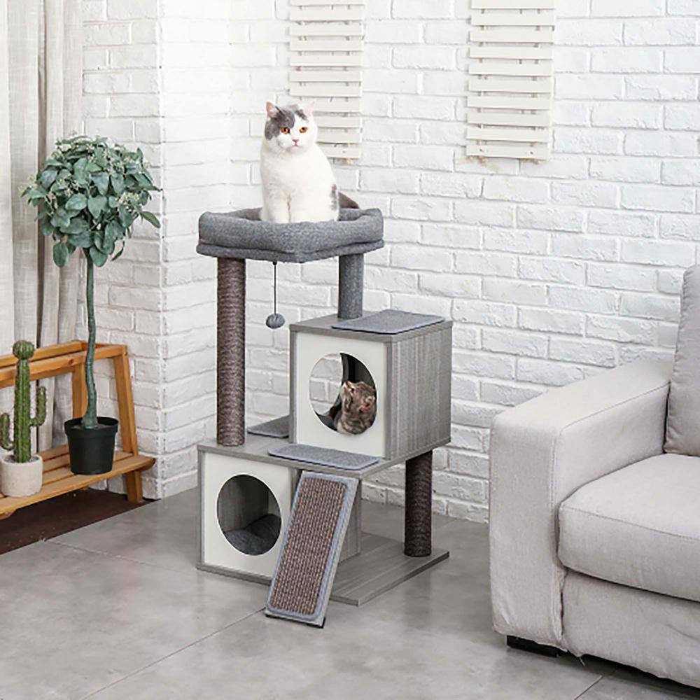 Foobrues Modern Scratching Posts and Trees Cat Tower with Double Condos