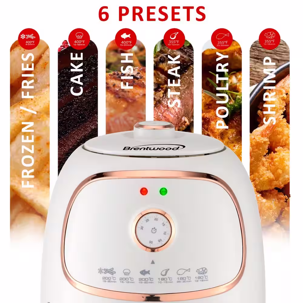 Brentwood 2 Qt. White Small Electric Air Fryer with Timer and Temp Control