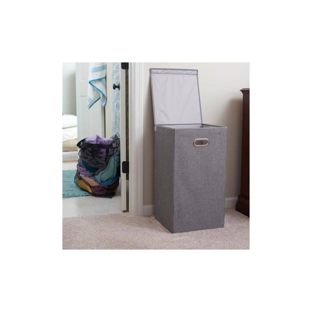 HOUSEHOLD ESSENTIALS Grey Polyester Laundry Hamper with with Removable Mesh Liner and Magnetic Lid