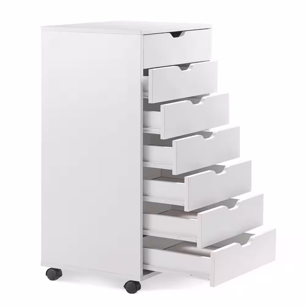 None Mobile 18.9 in. W x 34.5 in. H x 15.7 in. D Wood Freestanding Cabinet in White with Drawers