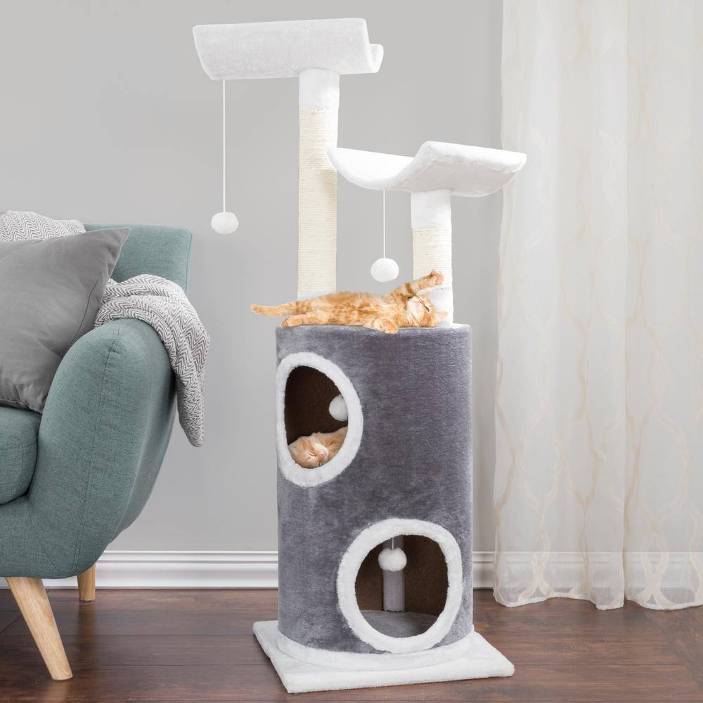 Petmaker Gray and White 5-Tier Double Decker Cat Condo Tree with 2-Scratching Posts