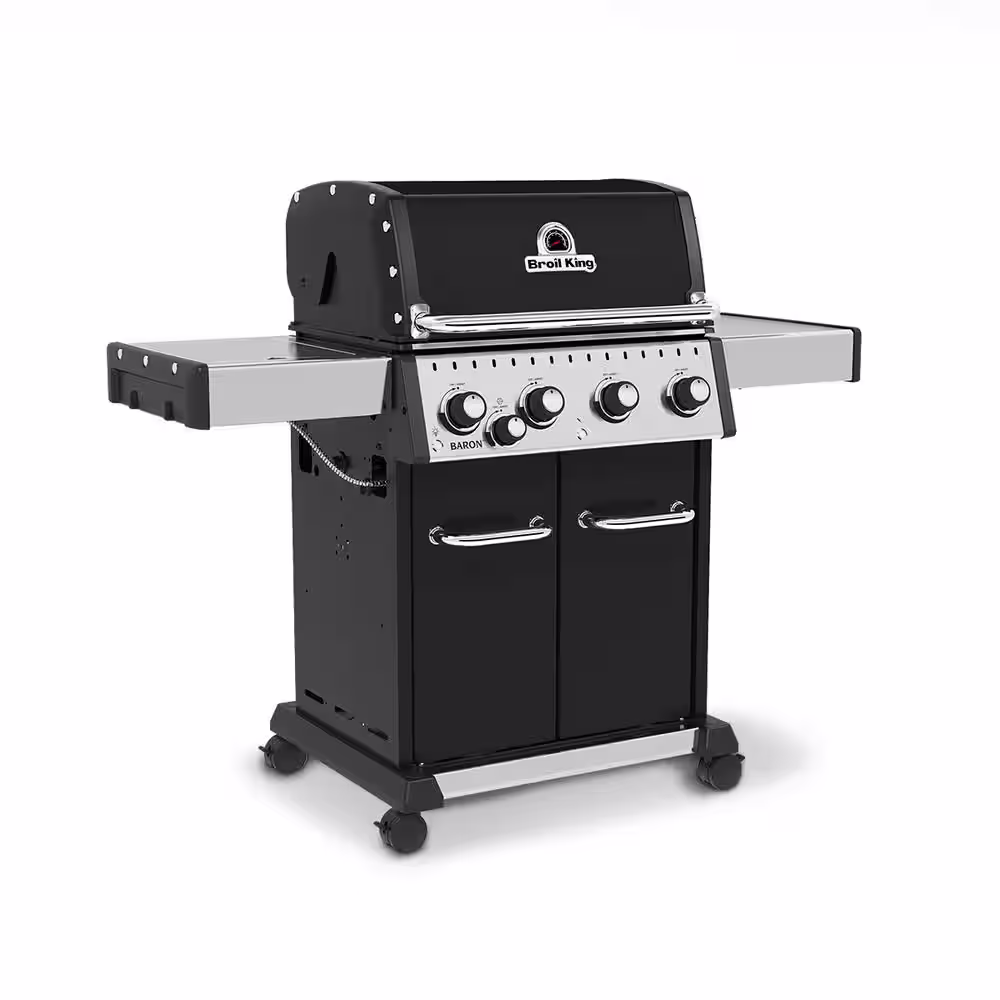 Broil King Baron 440 Pro 4-Burner Propane Gas Grill in Black with Side Burner