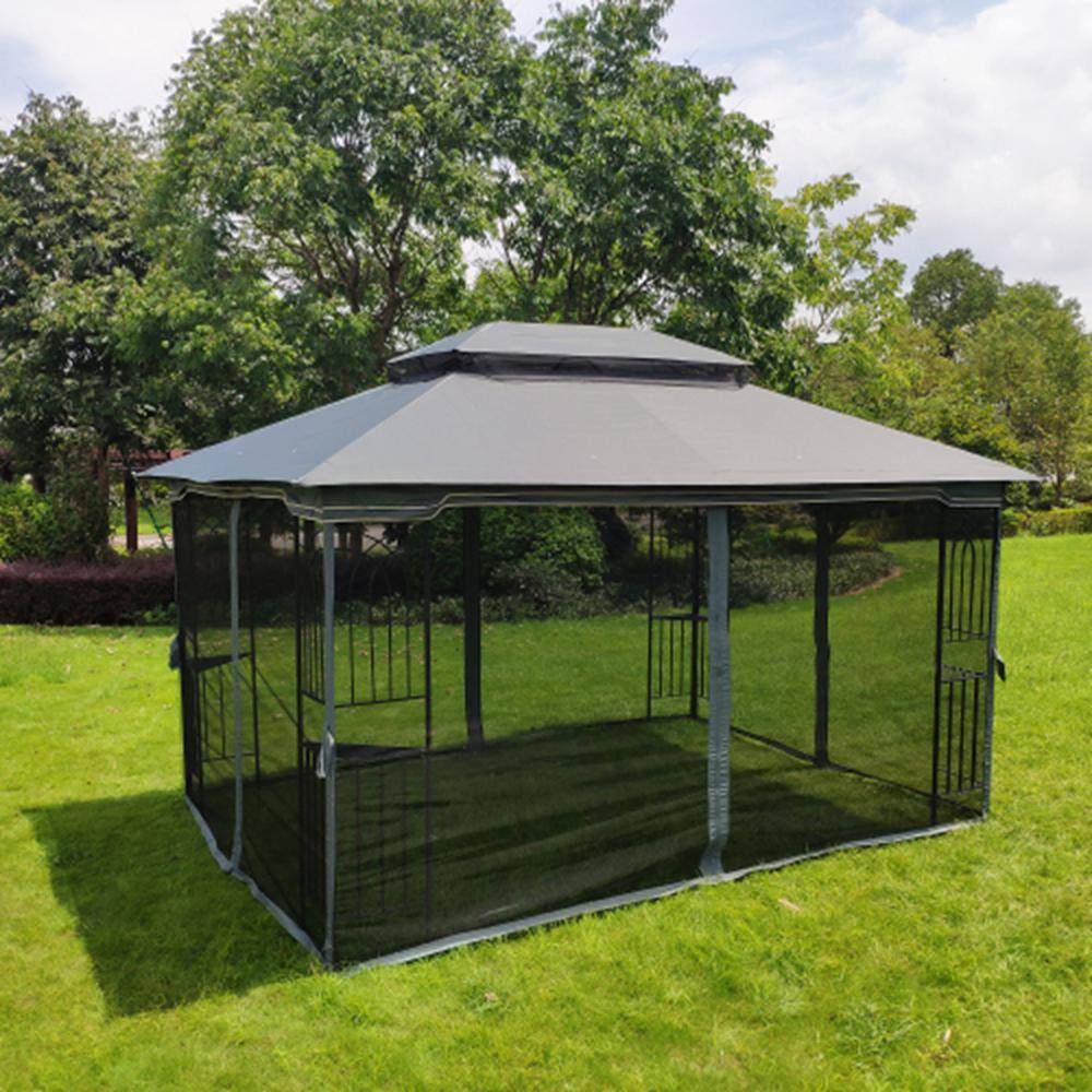 None 13 ft. x 10 ft. Gray Top Patio Gazebo Canopy Tent With Ventilated Double Roof and Mosquito Net