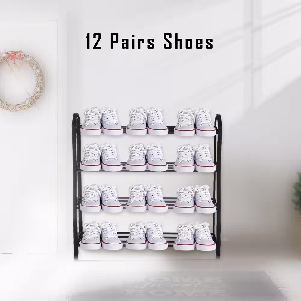 None 24.5 in. H 12-Pair Black Shoe Rack