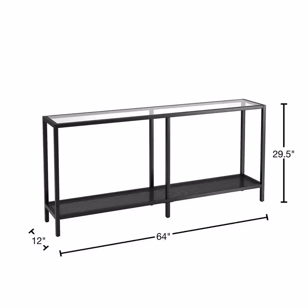 None Rigan 64 in. Rectangle Blackened Bronze Glass Console Table