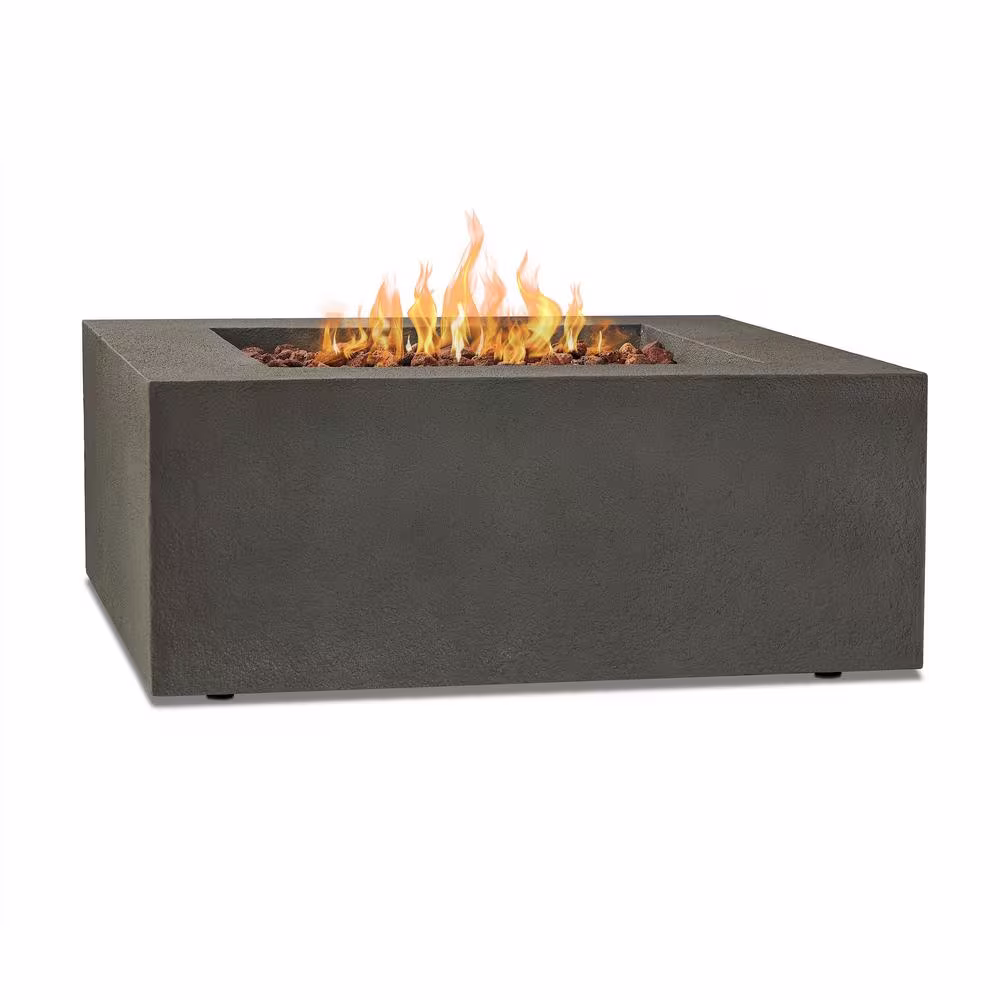 Real Flame Baltic 37 in. W x 16 in. H Square MGO Natural Gas Fire Table in Glacier Grey with Burner Lid and Protective Cover
