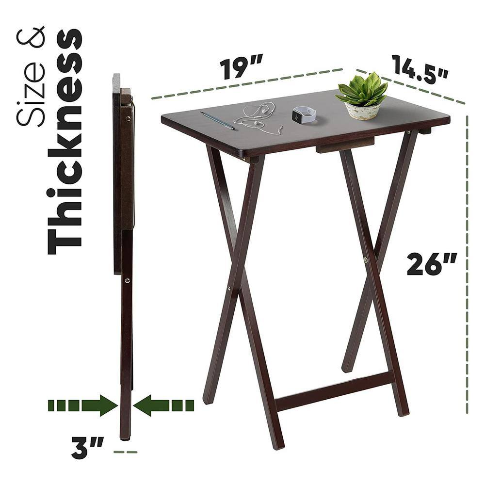 PJ wood 2.2 ft. Brown Wood Folding TV Tray Tables