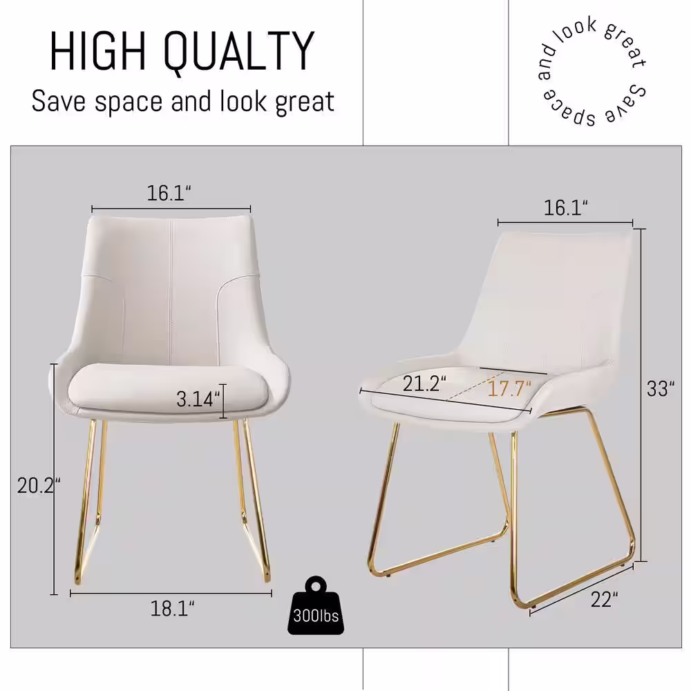 None Beige Faux Leather Upholstered Dining Chairs with U-shaped Legs(Set of 4 Gold Legs Chairs)