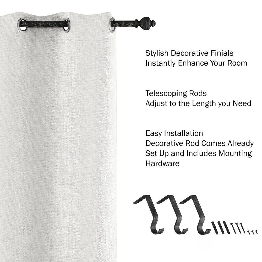 None 1 in. Telescoping 48 in. to 84 in. Single Curtain Rod - Modern Urn Finals and Mounting Hardware in Black