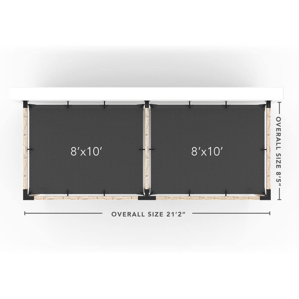 TOJA GRID 8 ft. L x 20 ft. W Double Wall Mount Pergola Kit with 2 White Shade Sails, 4x4 Wood