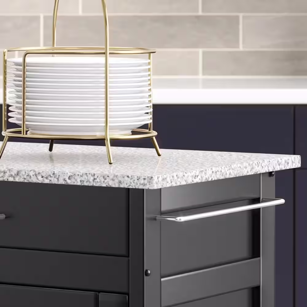 HOMESTYLES Create-a-Cart Black Kitchen Cart with Salt and Pepper Granite Top
