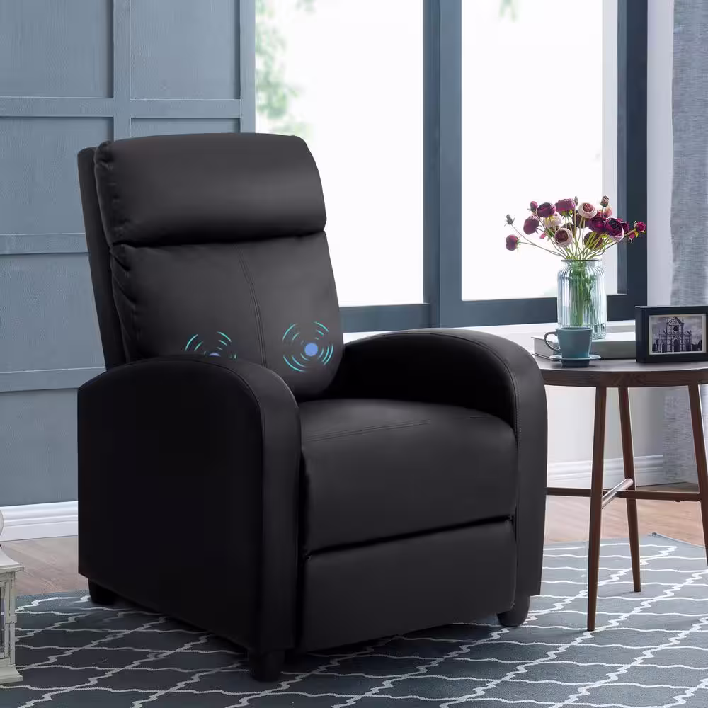 LACOO Black Massage Recliner PU Leather Faux Leather Home Theater Recliner with Padded Seat and Massage Backrest