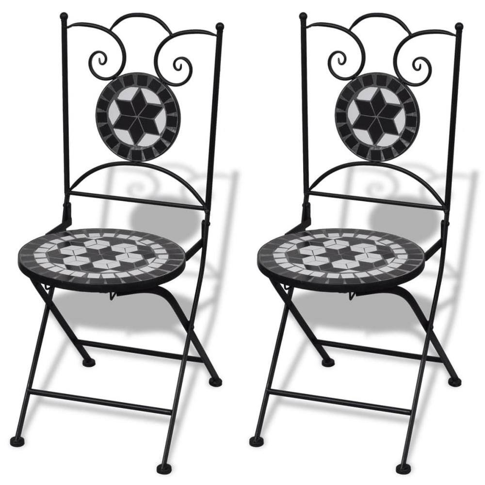 None Black 3-Piece Iron Outdoor Bistro Set Classic Leisure Bistro Set with Ceramic Tile Seats and Table Top