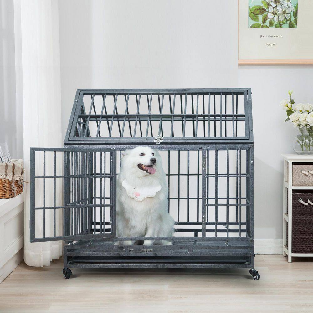 COZIWOW 3.5 ft. L x 2.3 ft. W x 3.6 ft. H Heavy Duty Dog kennel Crate with 4 Wheels and Tray