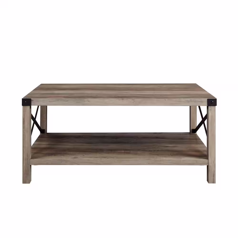 Walker Edison Furniture Company Urban Industrial 40 in. Grey Wash Medium Rectangle MDF Coffee Table with Shelf