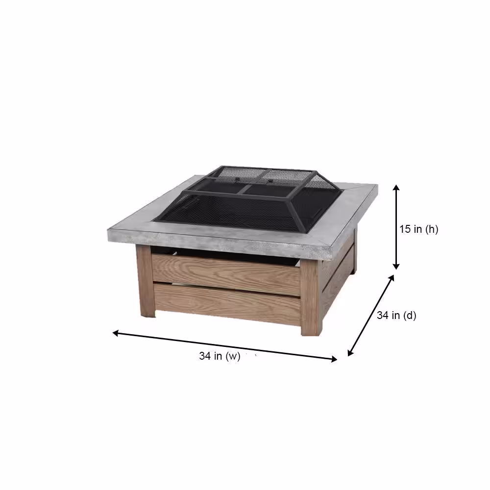 Hampton Bay Stoneham 34 in. x 15.5 in. Square Steel Wood Fire Pit with Tile Top