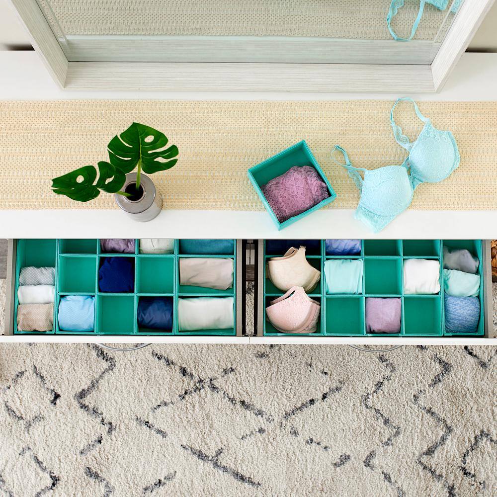 HOUSEHOLD ESSENTIALS 12 in. W x 3 in. H Seafoam Linen 1 Drawer Hard-Sided Trays (Set of 2)