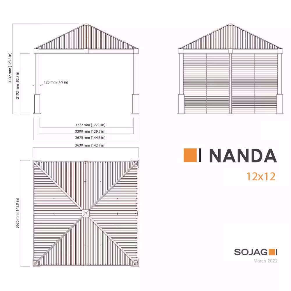 None Nanda 12 ft. x 12 ft. Champagne Rustproof Aluminum Framed Gazebo With Two Louvered Walls