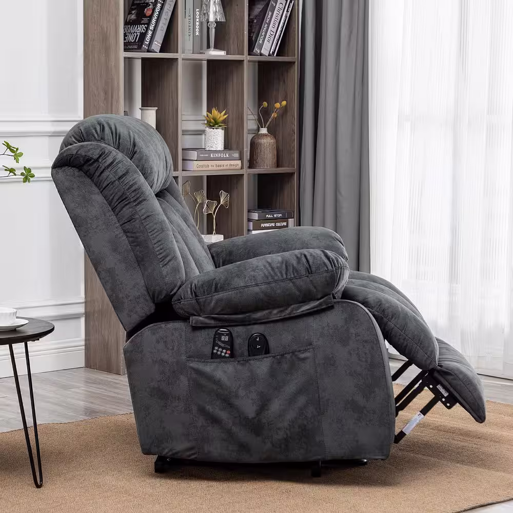 KINWELL Gray Soft and Big Multifunctional Power Lift Heated Massage Recliner