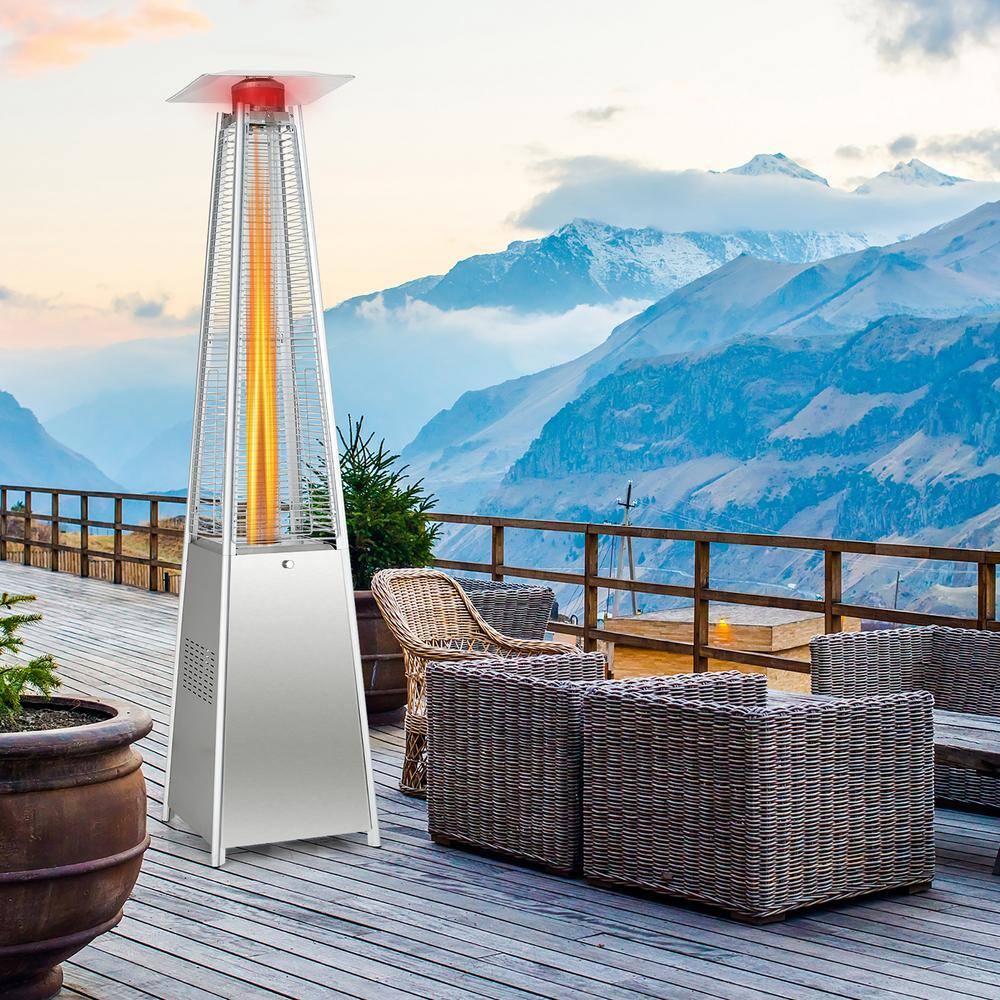Costway 42000 BTU 90 in. Tall Residential Pyramid Patio Heater Quartz Glass Tube Silver Flame Heating with Wheel