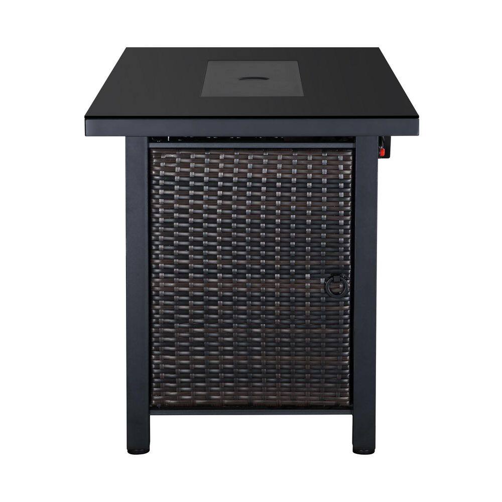 None Modern Black Rectangle Shape Wicker Fire Pit Table with Lid