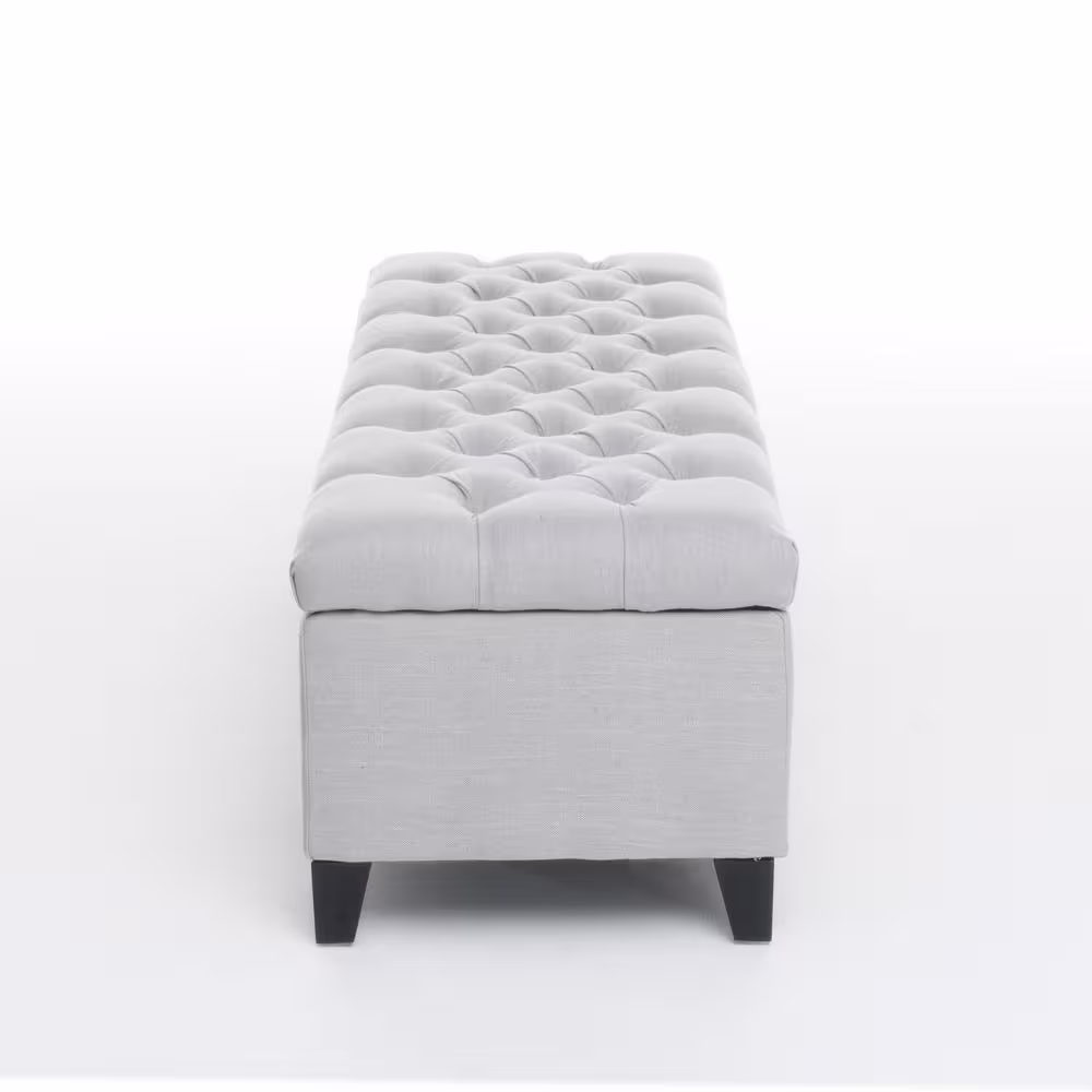 Noble House Light Gray Tufted Fabric Storage Bench
