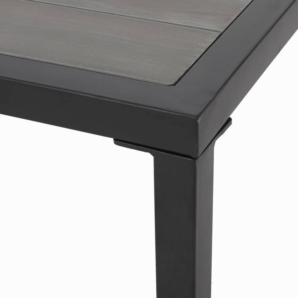 Noble House Jax Black 4-Piece Faux Wood Patio Conversation Seating Set with Grey Cushions