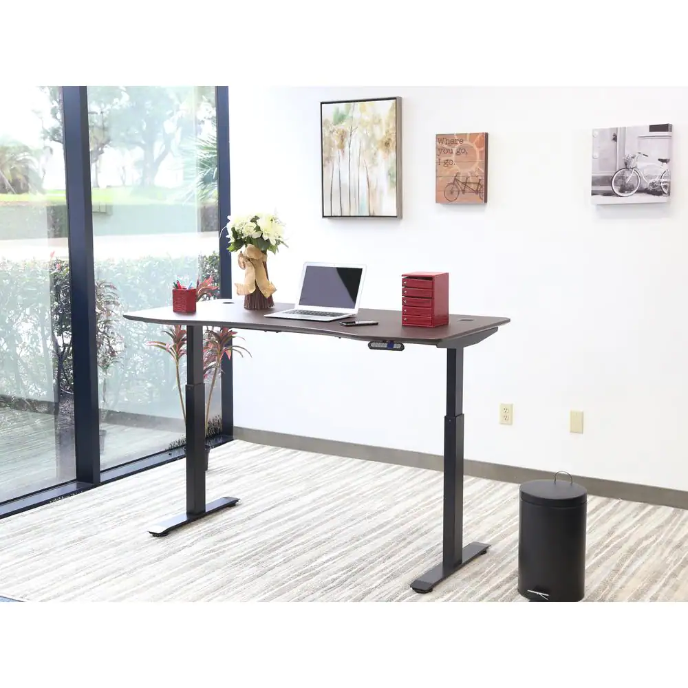 Motionwise 60 in. Rectangular Walnut/Black Standing Desk with Adjustable Height Feature