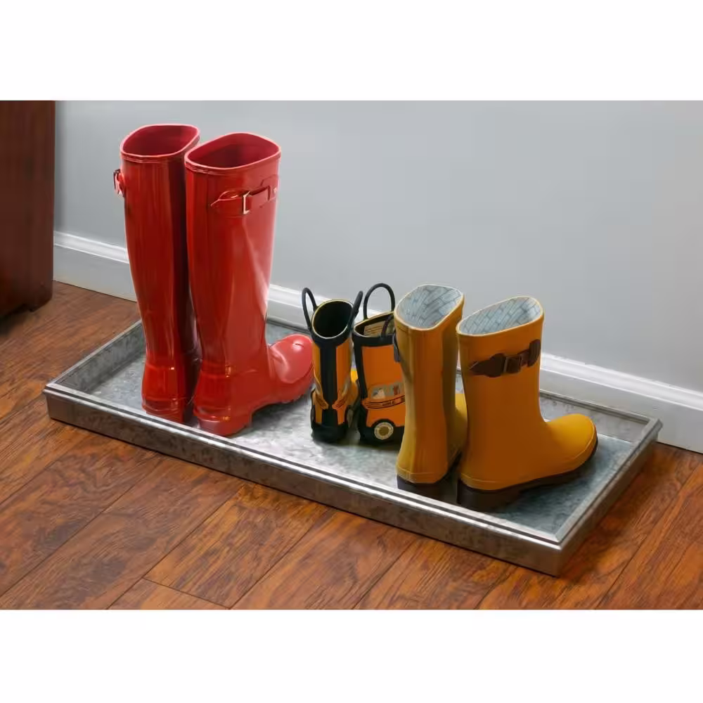 Good Directions Classic Galvanized Gray Steel 30 in. x 13 in. Boot Tray for Boots, Shoes, Plants, Pet Bowls, and More