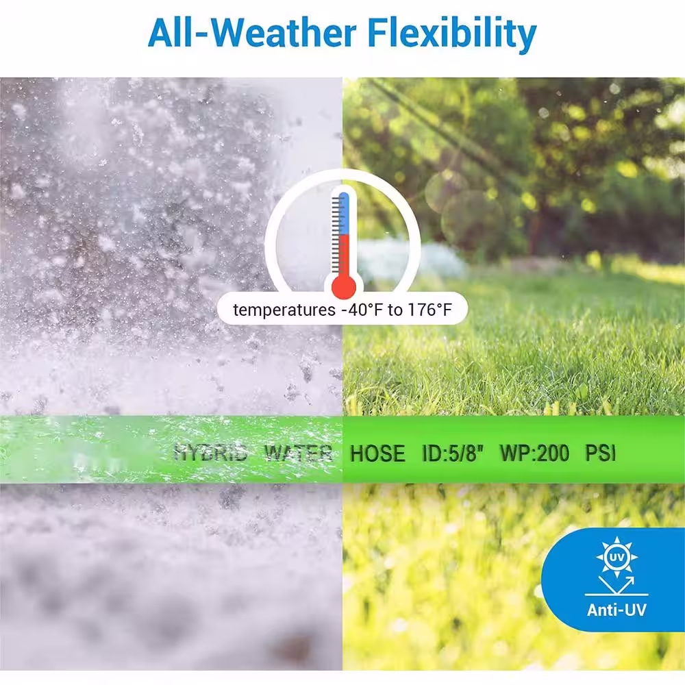 None 5/8 in. x 50 ft. Water Hose with Swivel Grip, Heavy-Duty, Lightweight, Flexible Hose, 3/4 in. Solid Fittings